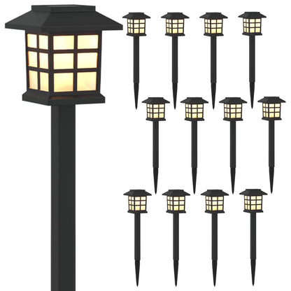 Buitenzonne-lampen met grondpin 12 pcs Warmwit 38,5 cm PP