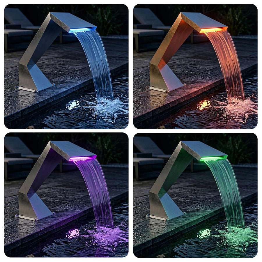 Zwembadwaterval met RGB-LEDs Roestvrij staal 63,5 x 29 x 51 cm