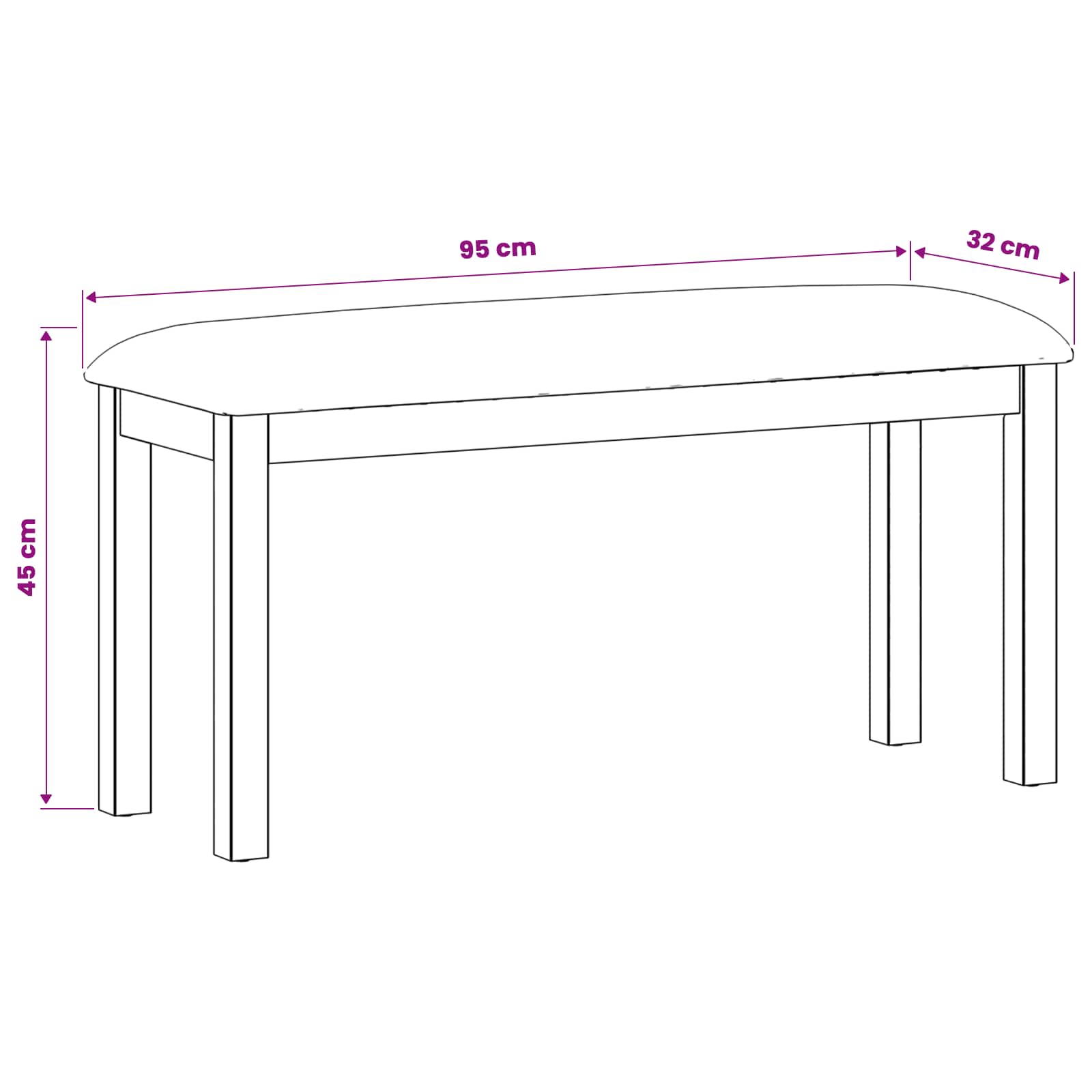 Eetbank 95 x 32 x 45 cm Massief Eikenhout Grijs