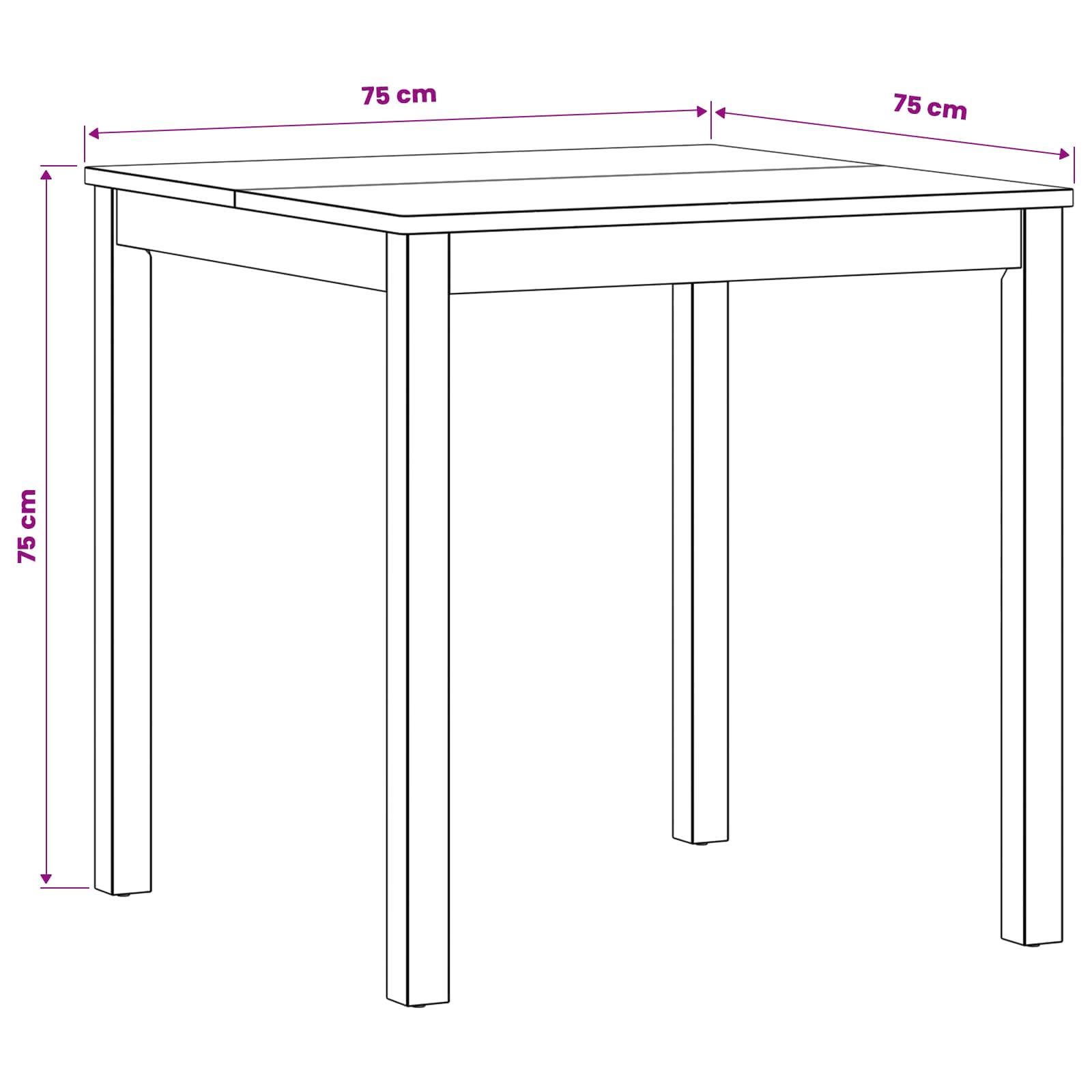 Eettafel 75 x 75 x 75,5 cm Massief Eikenhout Naturel Vierkant