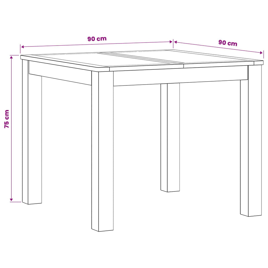 Eettafel 90 x 90 x 75 cm Massief Eikenhout Naturel Vierkant