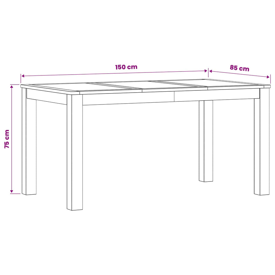 Eettafel 150 x 85 x 75 cm Massief Eikenhout Naturel Rechthoekig