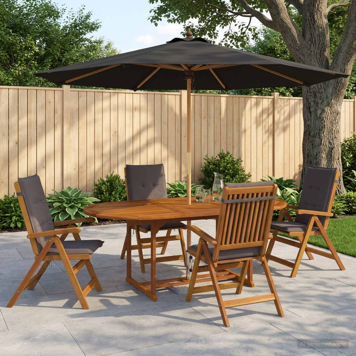 Buiten Eetset met Parasol 6 st 4-zits Antraciet
