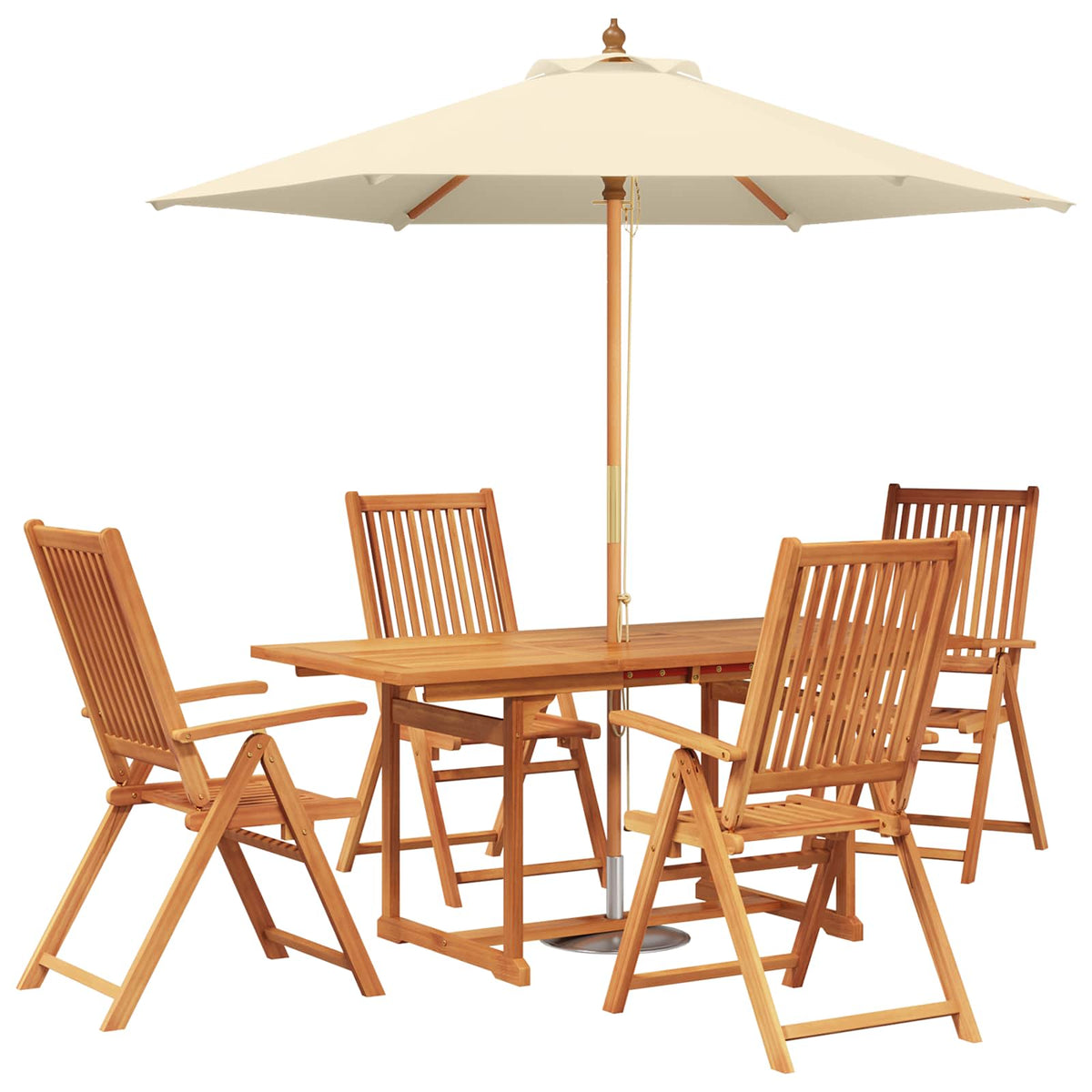 Buiten Eetset met Parasol 6 st Crème Wit en Natuurlijk