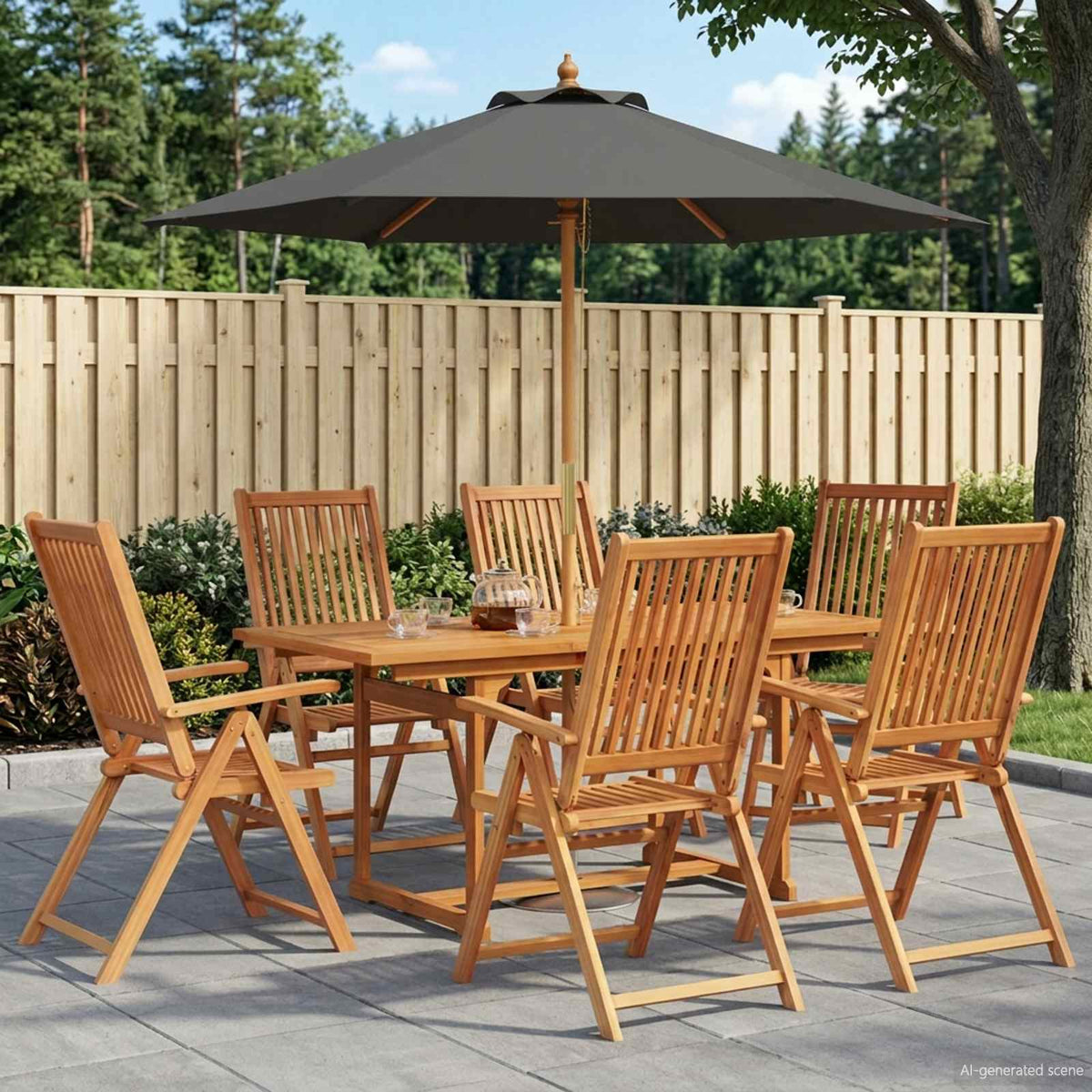 Buiten Eetset met Parasol 8 st Anthraciet en Natuurlijk