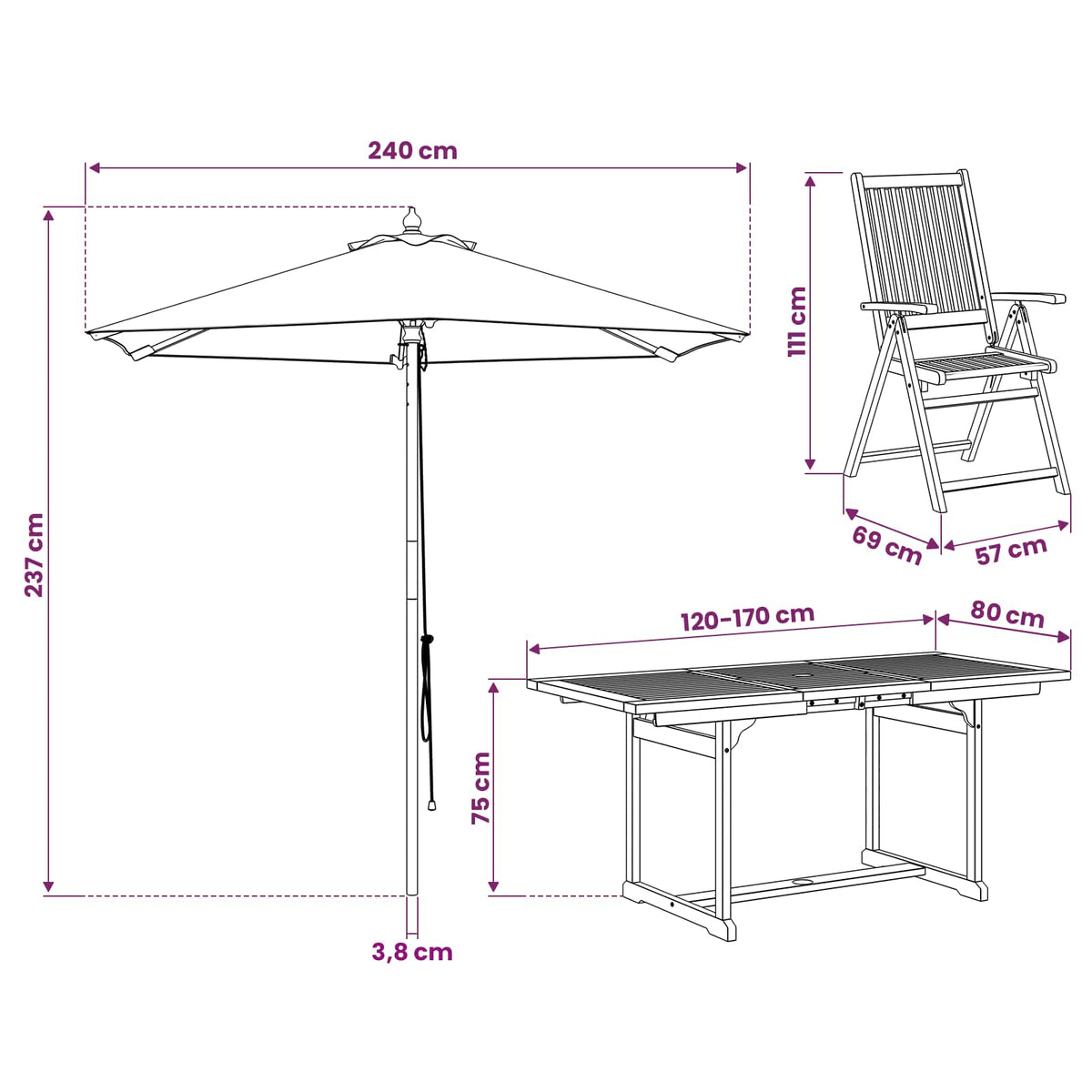 Buiten Eetset met Parasol 8 st Anthraciet en Natuurlijk