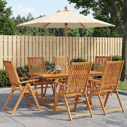 Buiten Eetset met Parasol 8 st Crème Wit en Natuurlijk