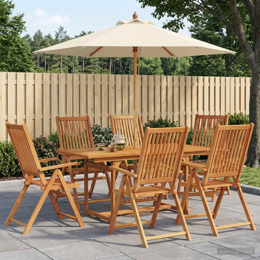 Buiten Eetset met Parasol 8 st Crème Wit en Natuurlijk