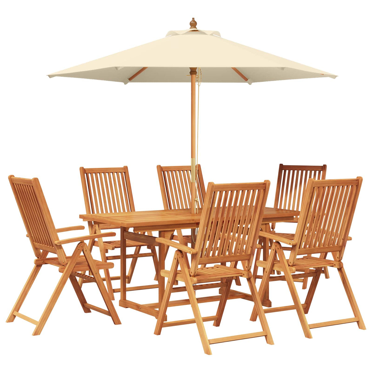 Buiten Eetset met Parasol 8 st Crème Wit en Natuurlijk