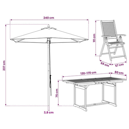 Buiten Eetset met Parasol 8 st Crème Wit en Natuurlijk