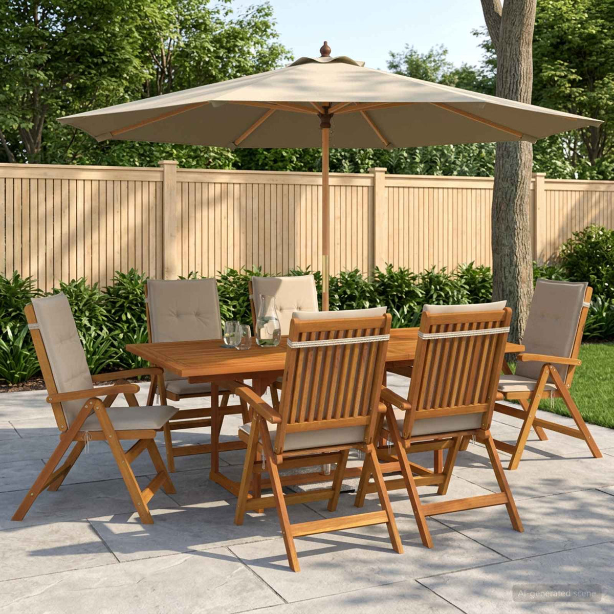 Buiten Eetset met Parasol 8 st 6-zits Crèmewit