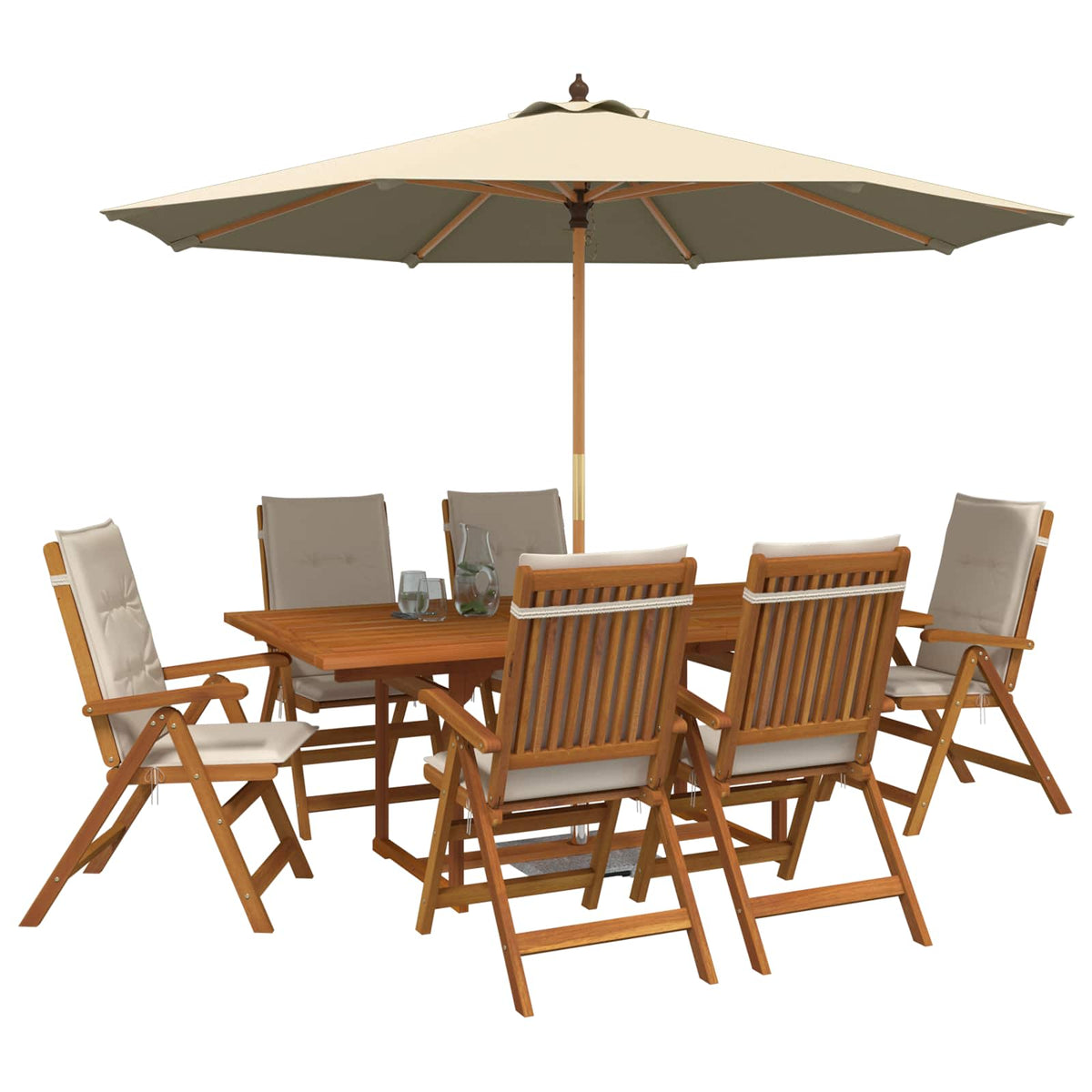 Buiten Eetset met Parasol 8 st 6-zits Crèmewit