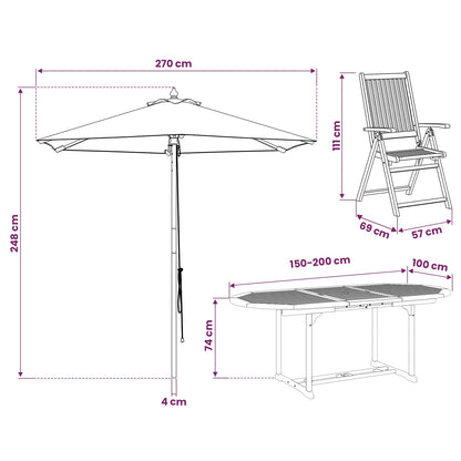 Buiten Eetset met Parasol 6 st Anthraciet en Natuurlijk