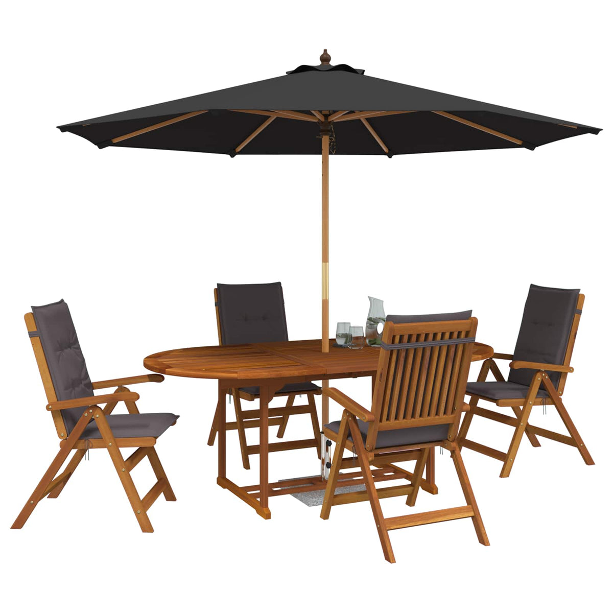 Buiten Eetset met Parasol 6 st 4-zits Antraciet