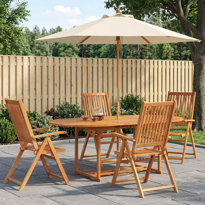 Buiten Eetset met Parasol 6 st Crème Wit en Natuurlijk