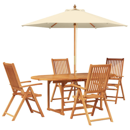 Buiten Eetset met Parasol 6 st Crème Wit en Natuurlijk