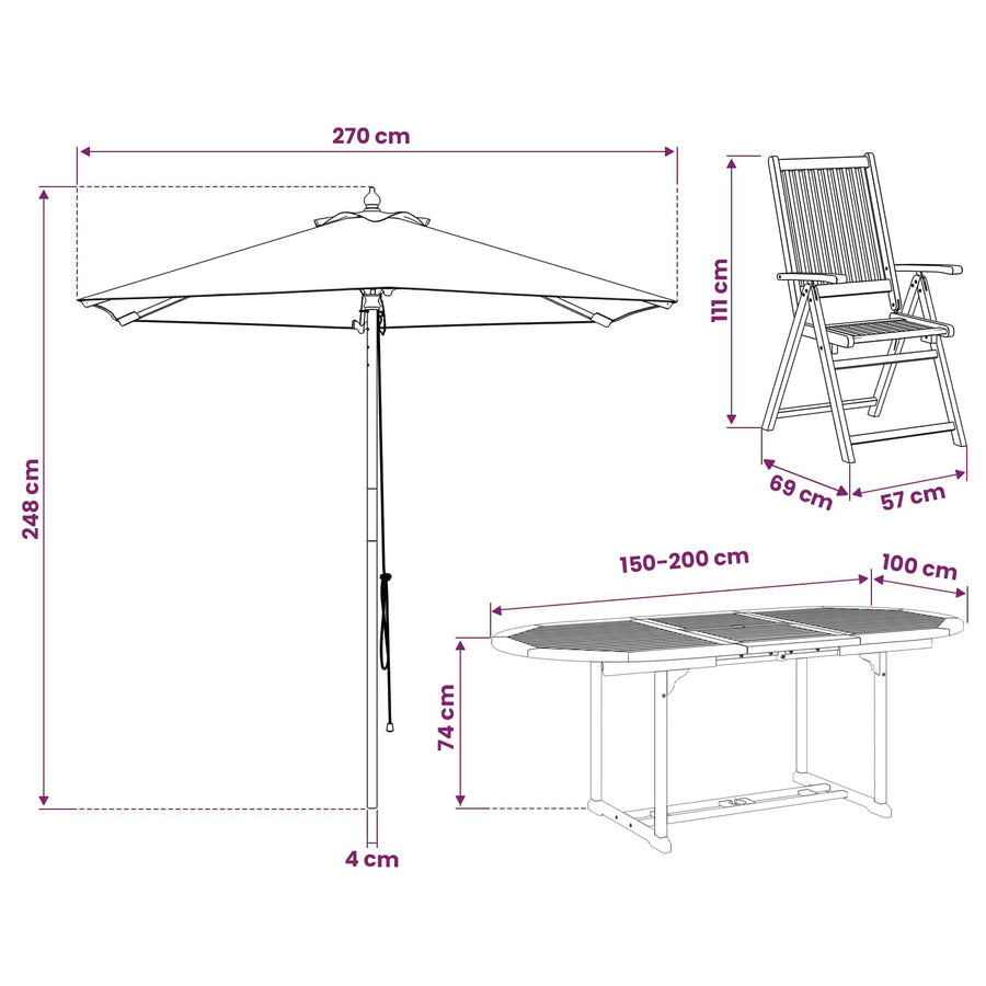 Buiten Eetset met Parasol 6 st Crème Wit en Natuurlijk