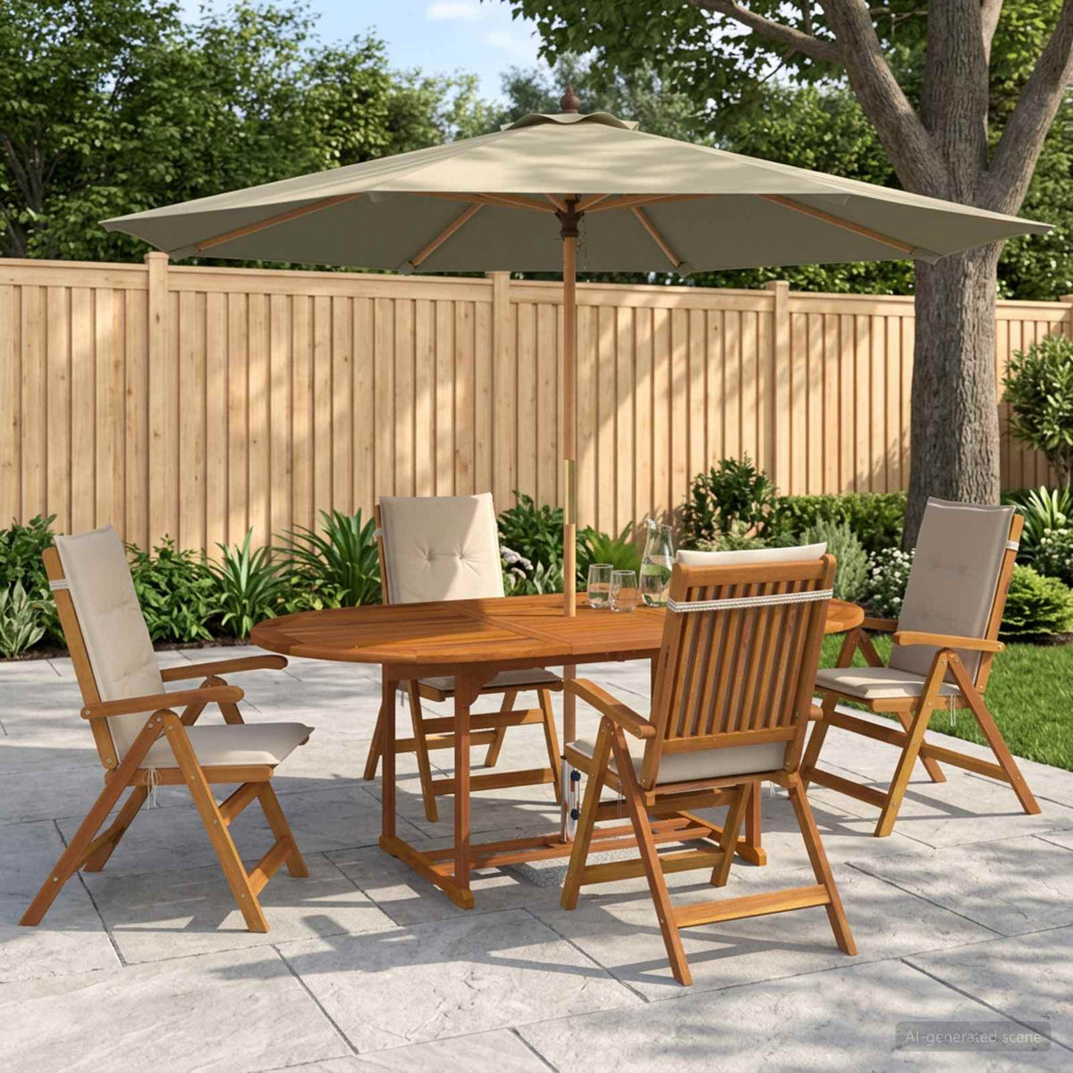 Buiten Eetset met Parasol 6 st 4-zits Crèmewit