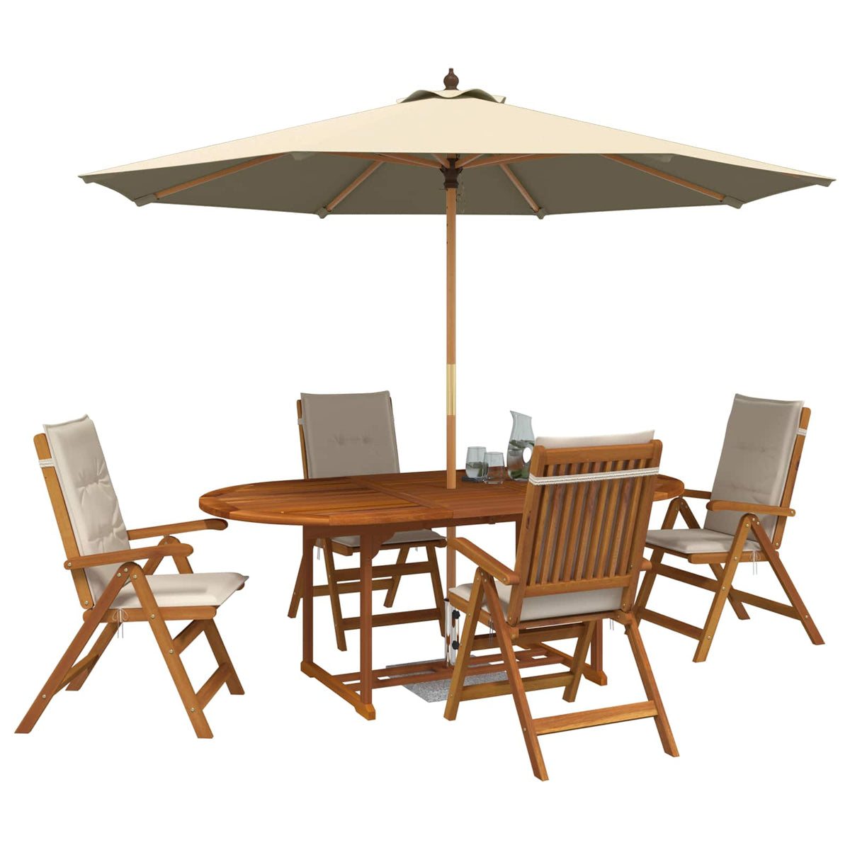 Buiten Eetset met Parasol 6 st 4-zits Crèmewit