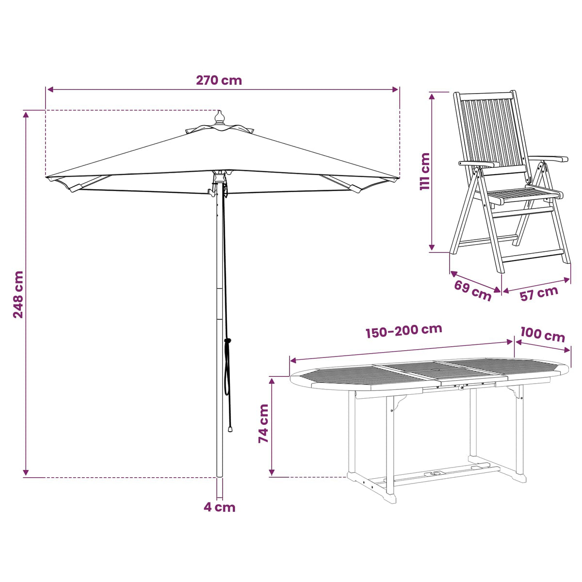Buiten Eetset met Parasol 8 st Anthraciet en Natuurlijk