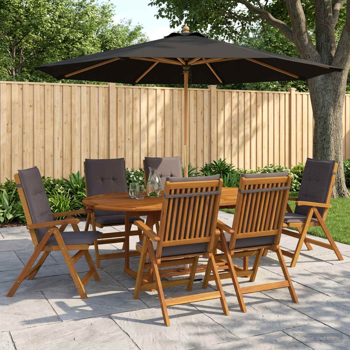 Buiten Eetset met Parasol 8 st 6-zits Antraciet