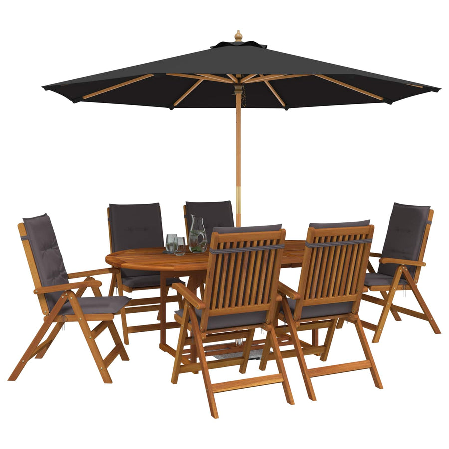 Buiten Eetset met Parasol 8 st 6-zits Antraciet