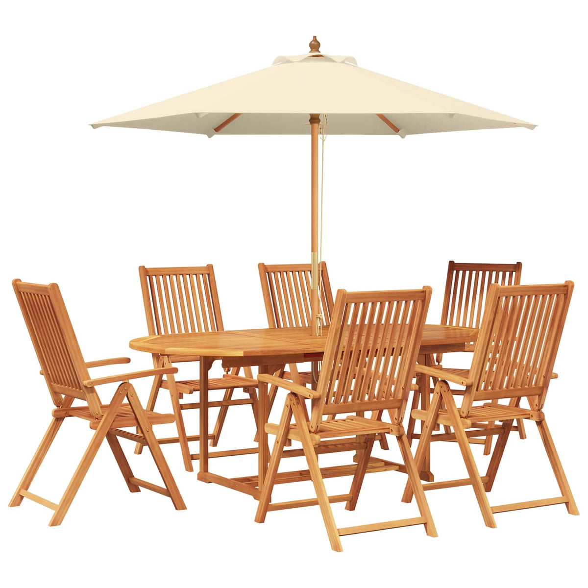Buiten Eetset met Parasol 8 st Crème Wit en Natuurlijk