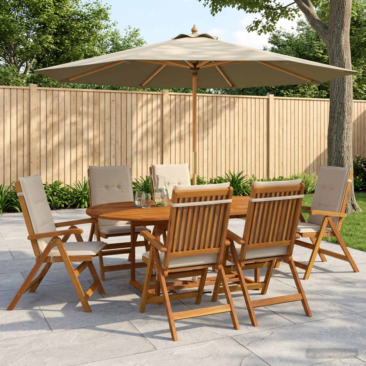 Buiten Eetset met Parasol 8 st 6-zits Crèmewit
