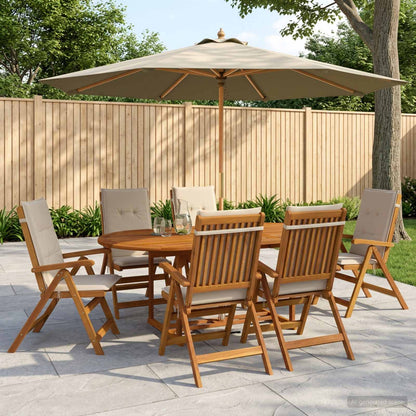 Buiten Eetset met Parasol 8 st 6-zits Crèmewit
