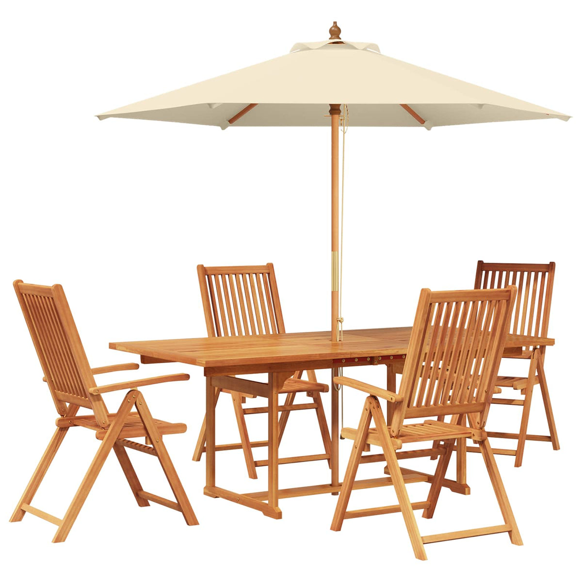 Buiten Eetset met Parasol 6 st Crème Wit en Natuurlijk