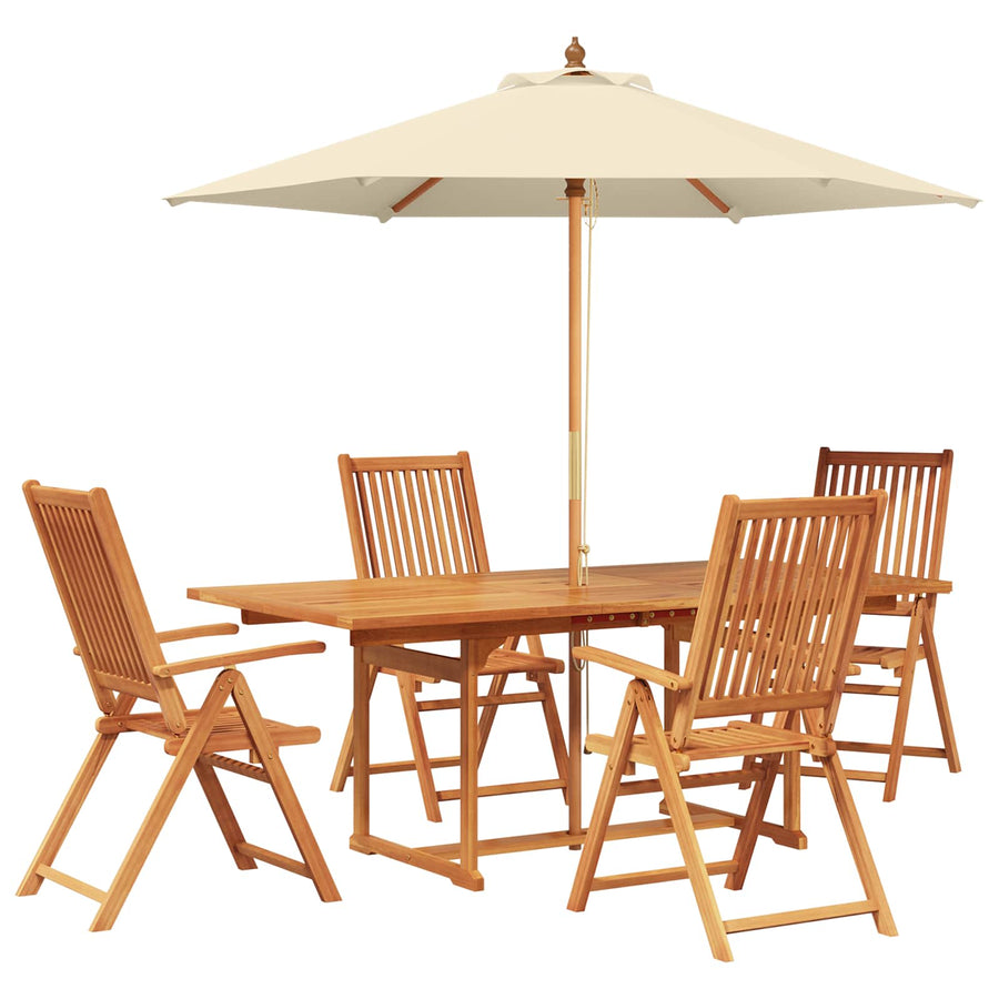Buiten Eetset met Parasol 6 st Crème Wit en Natuurlijk