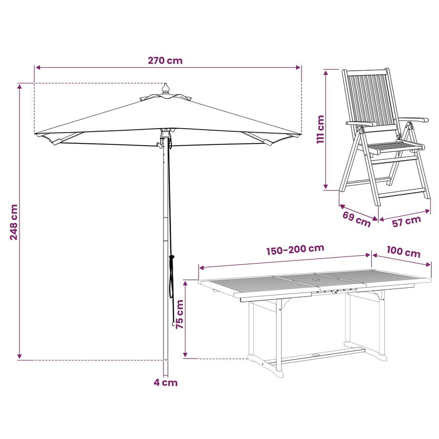 Buiten Eetset met Parasol 6 st Crème Wit en Natuurlijk