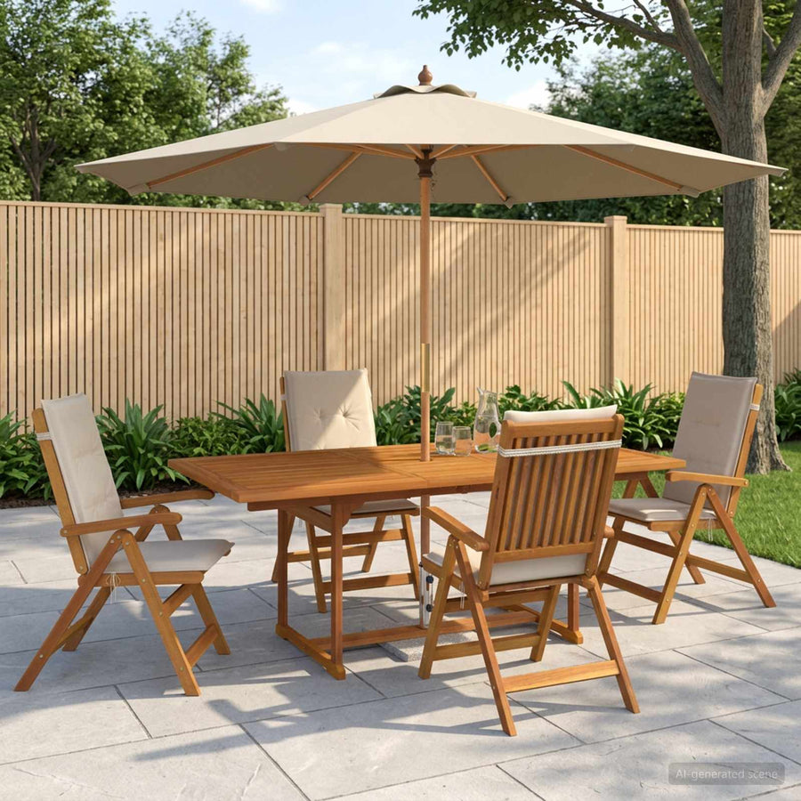 Buiten Eetset met Parasol 6 st 4-zits Crèmewit