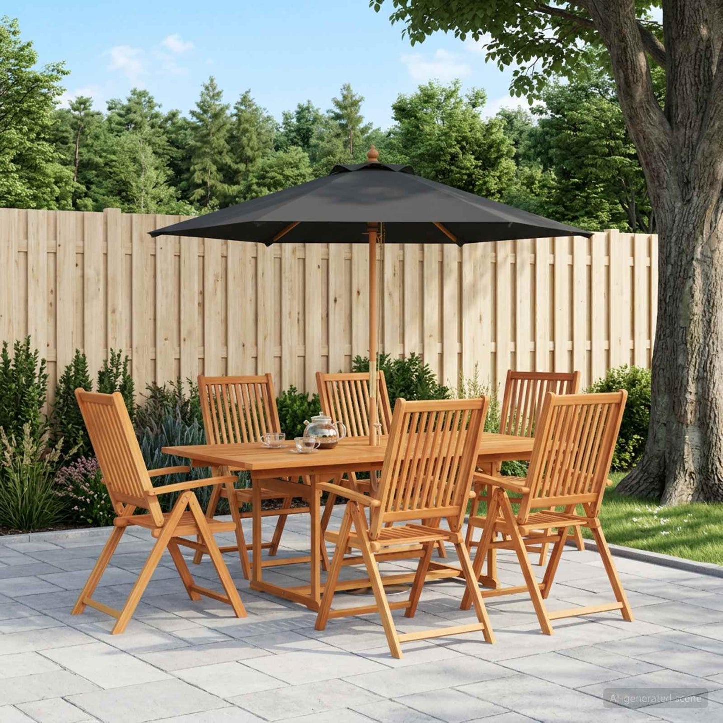 Buiten Eetset met Parasol 8 st Anthraciet en Natuurlijk