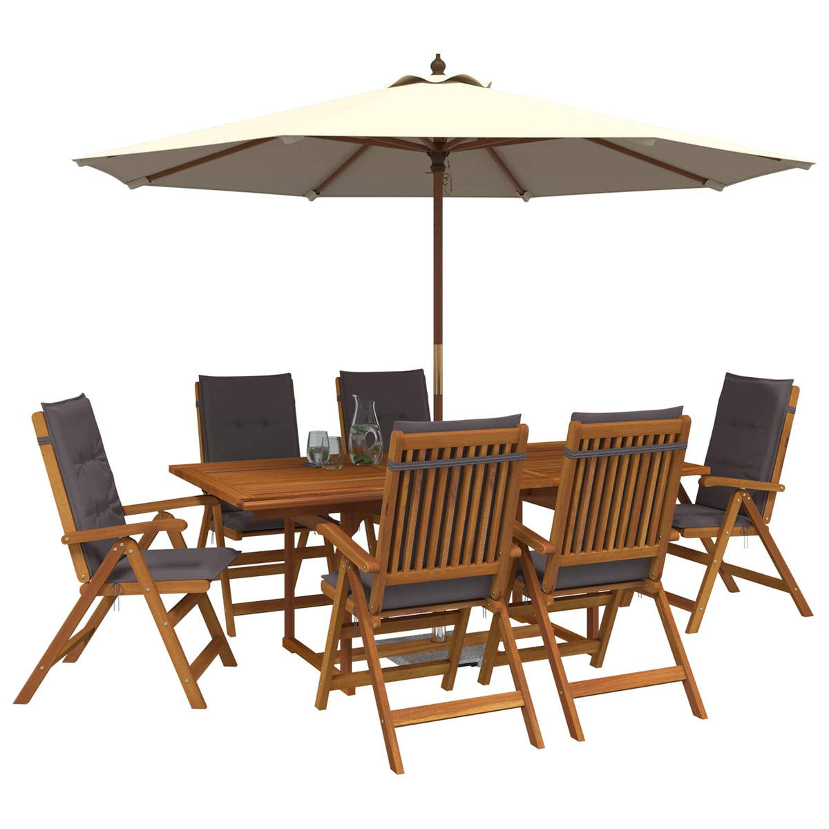 Buiten Eetset met Parasol 8 st 6-zits Antraciet