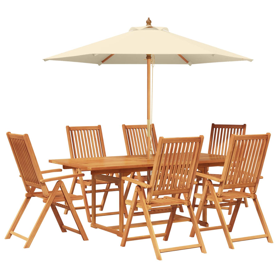Buiten Eetset met Parasol 8 st Crème Wit en Natuurlijk