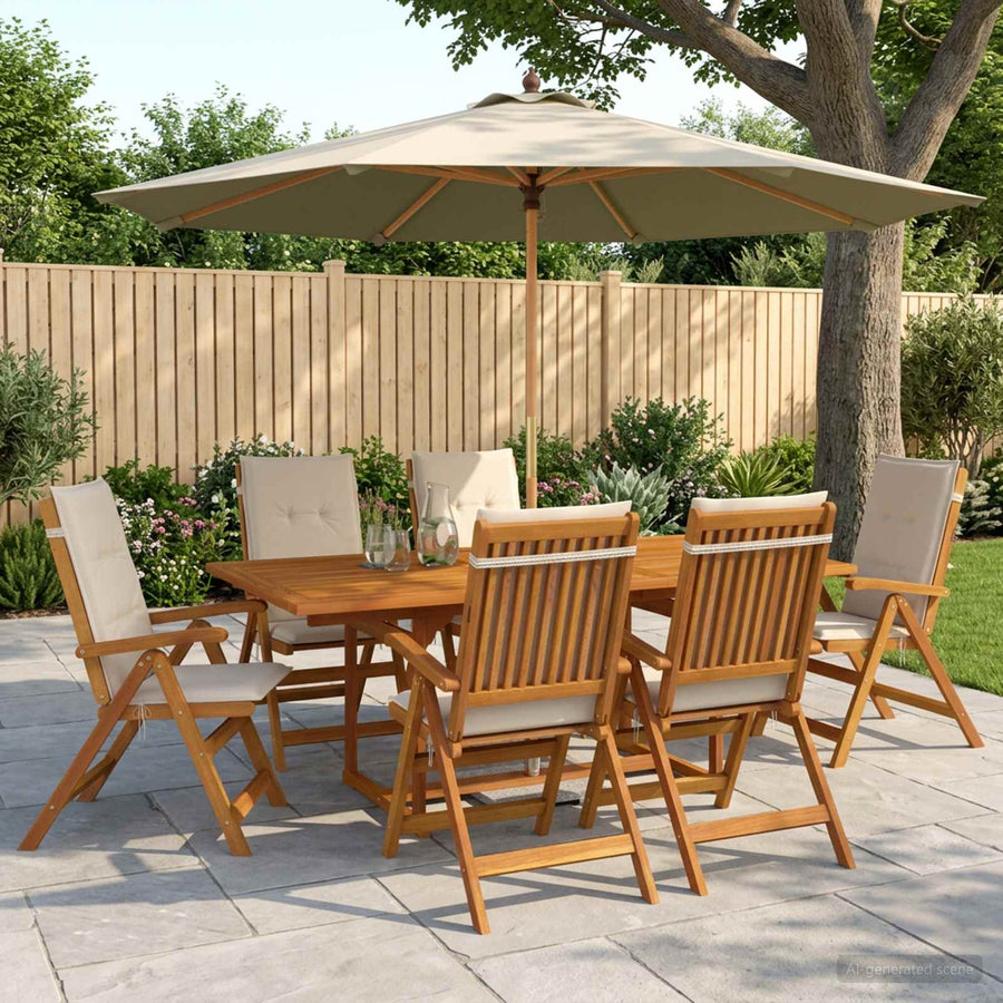 Buiten Eetset met Parasol 8 st 6-zits Crèmewit