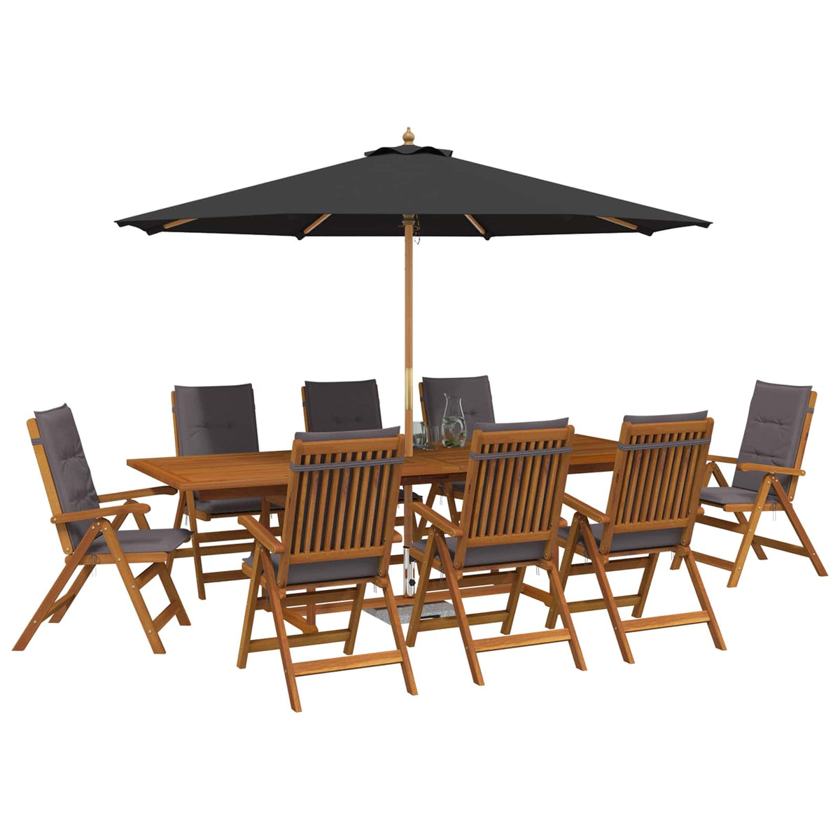 Buiten Eetset met Parasol 10 st Antraciet Massief Acaciahout