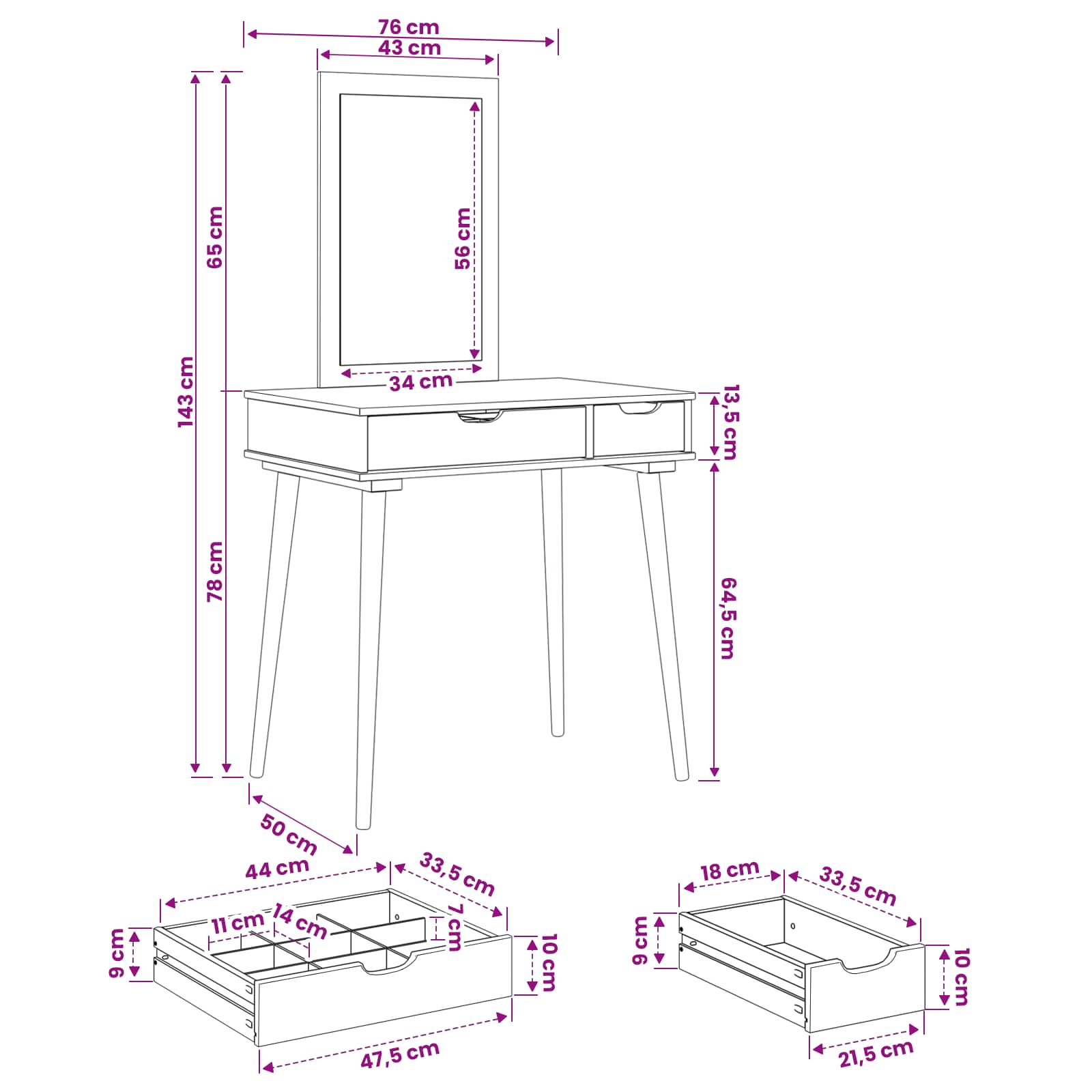Toilettafel Set FAUSKE 2 pcs Wit 76 x 50 x 143 cm