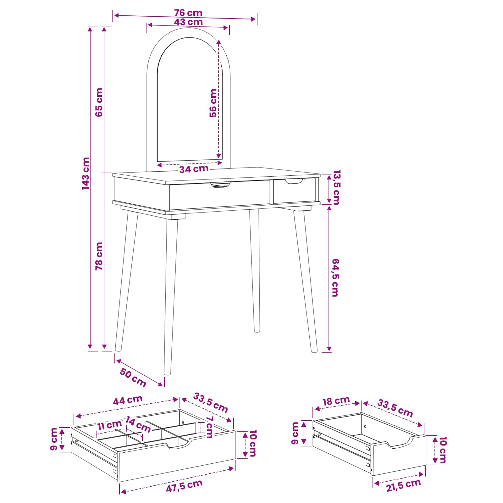 Toilettafel Set FAUSKE 2 pcs Wit 76 x 50 x 143 cm