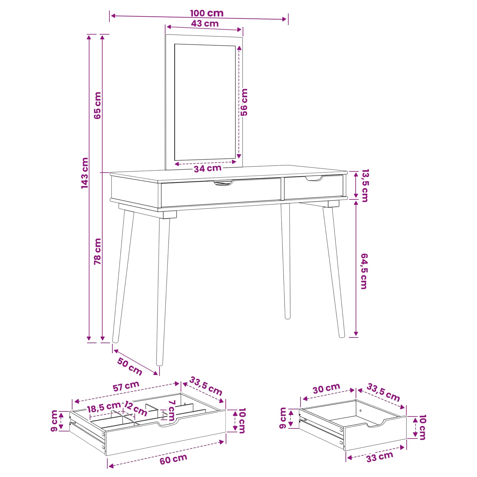 Toilettafel Set FAUSKE 2 pcs Wit 100 x 50 x 143 cm