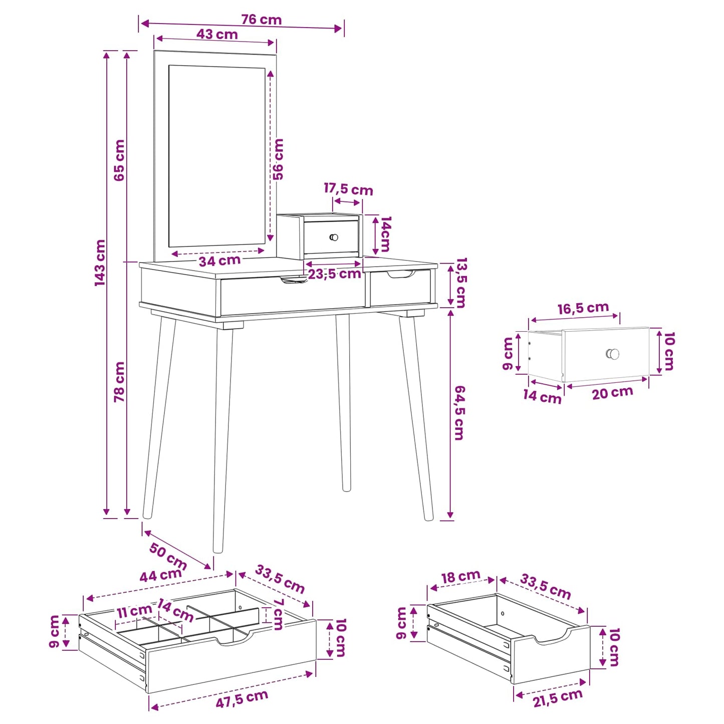 Toilettafel Set FAUSKE 3 st Wit 76 x 50 x 143 cm