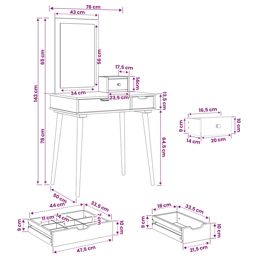 Toilettafel Set FAUSKE 3 st Wit 76 x 50 x 143 cm