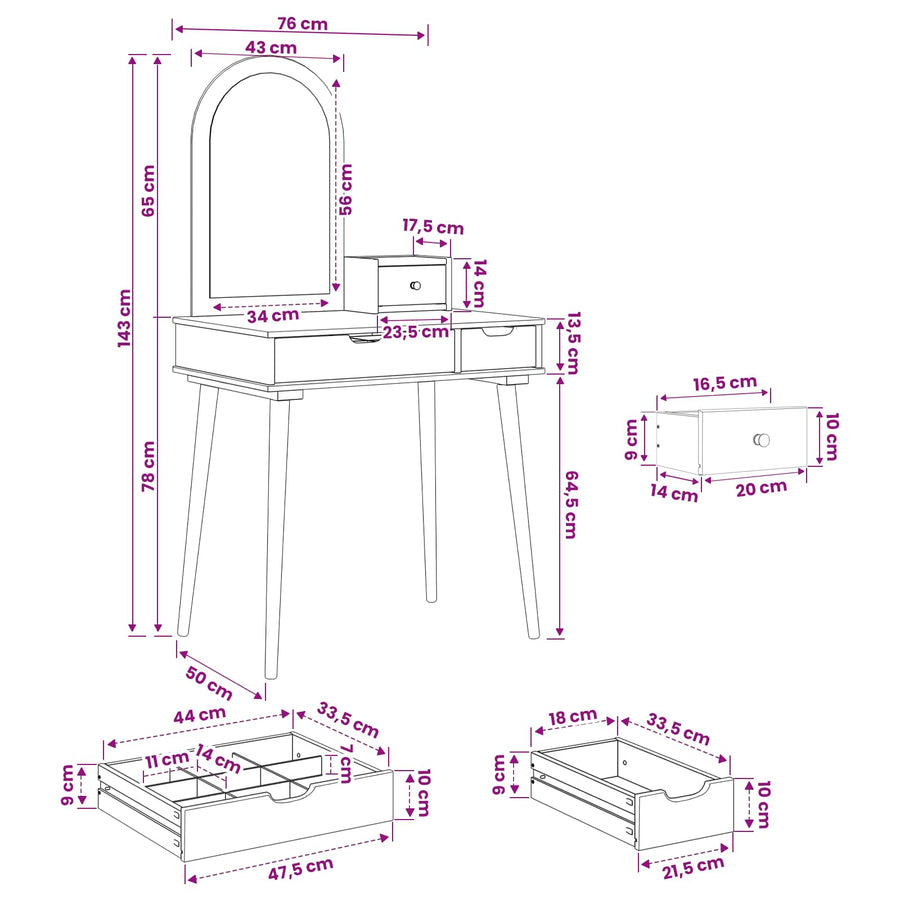 Toilettafel Set FAUSKE 3 st Wit 76 x 50 x 143 cm