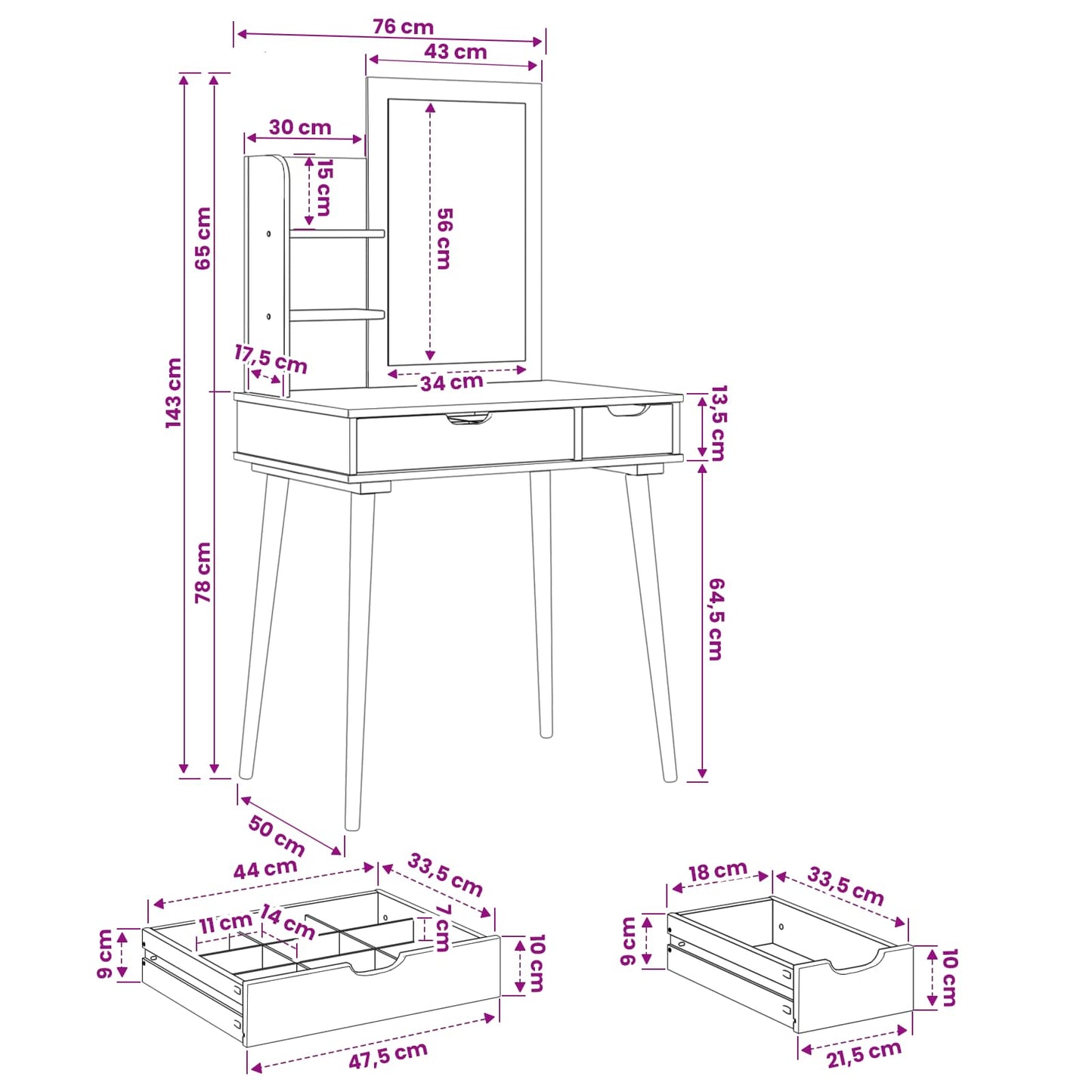 Toilettafel Set FAUSKE 3 pcs Wit 76 x 50 x 143 cm