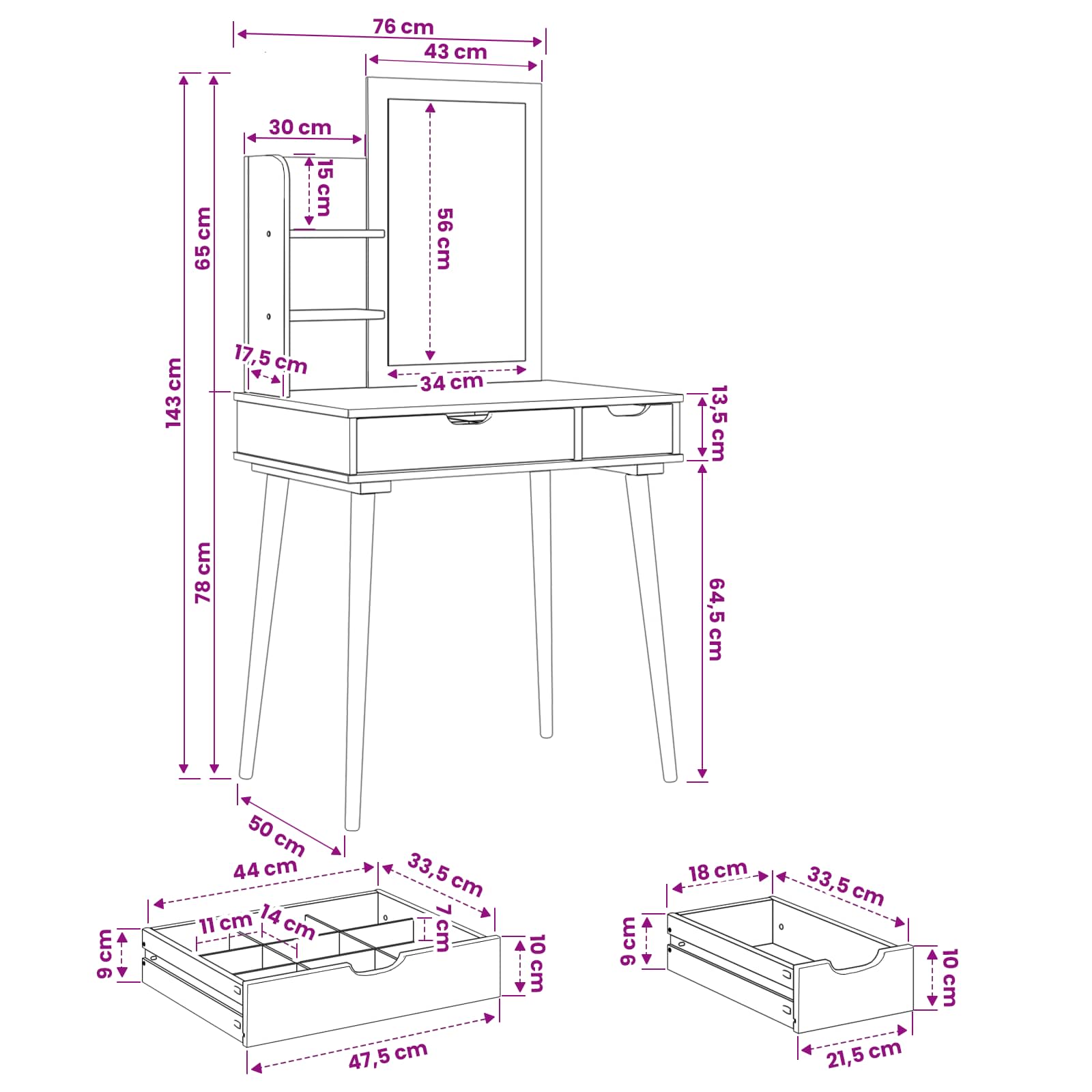 Toilettafel Set FAUSKE 3 pcs Wit 76 x 50 x 143 cm
