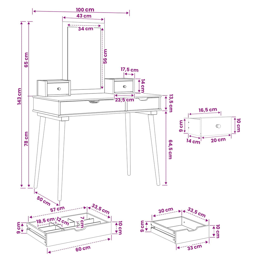 Toilettafel Set FAUSKE 4 st Wit 100 x 50 x 143 cm