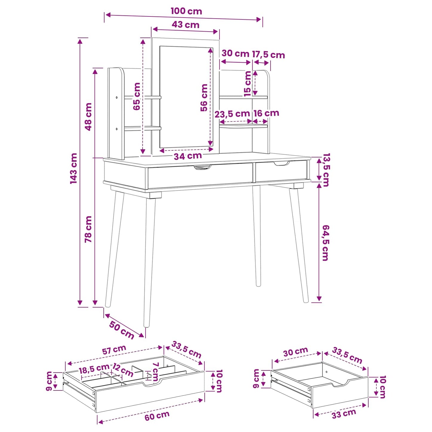 Toilettafel Set FAUSKE 4 pcs Wit 100 x 50 x 143 cm