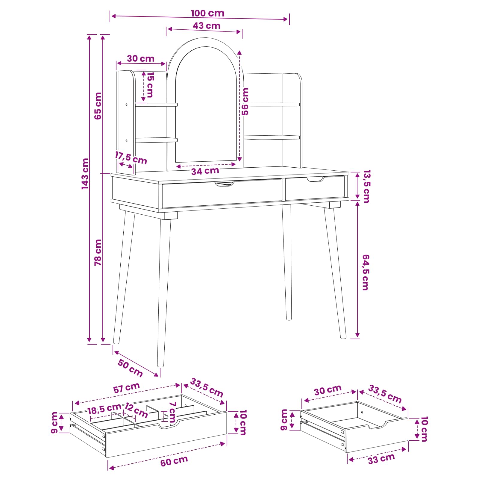 Toilettafel Set FAUSKE 4 pcs Wit 100 x 50 x 143 cm