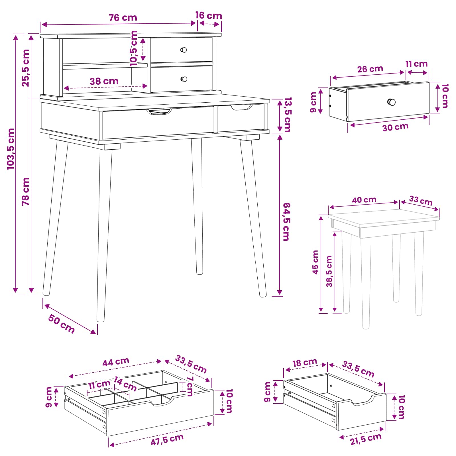 Toilettafel Set FAUSKE 3 pcs Wit 76 x 50 x 103,5 cm